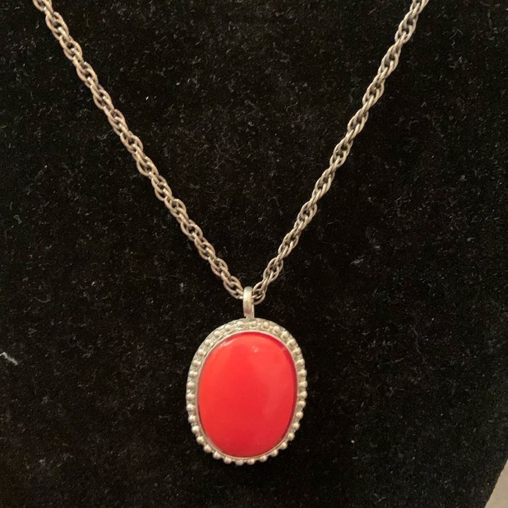 Vintage red oval necklace 24 inch